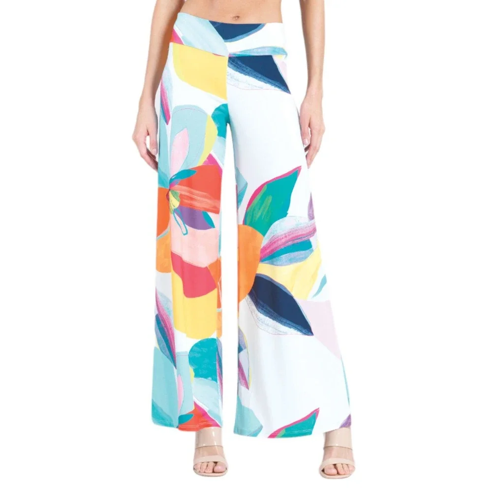 Clara Sunwoo Women's Palazzo Floral White Pants Size XL Wide Pants NWT - Picture 1 of 5